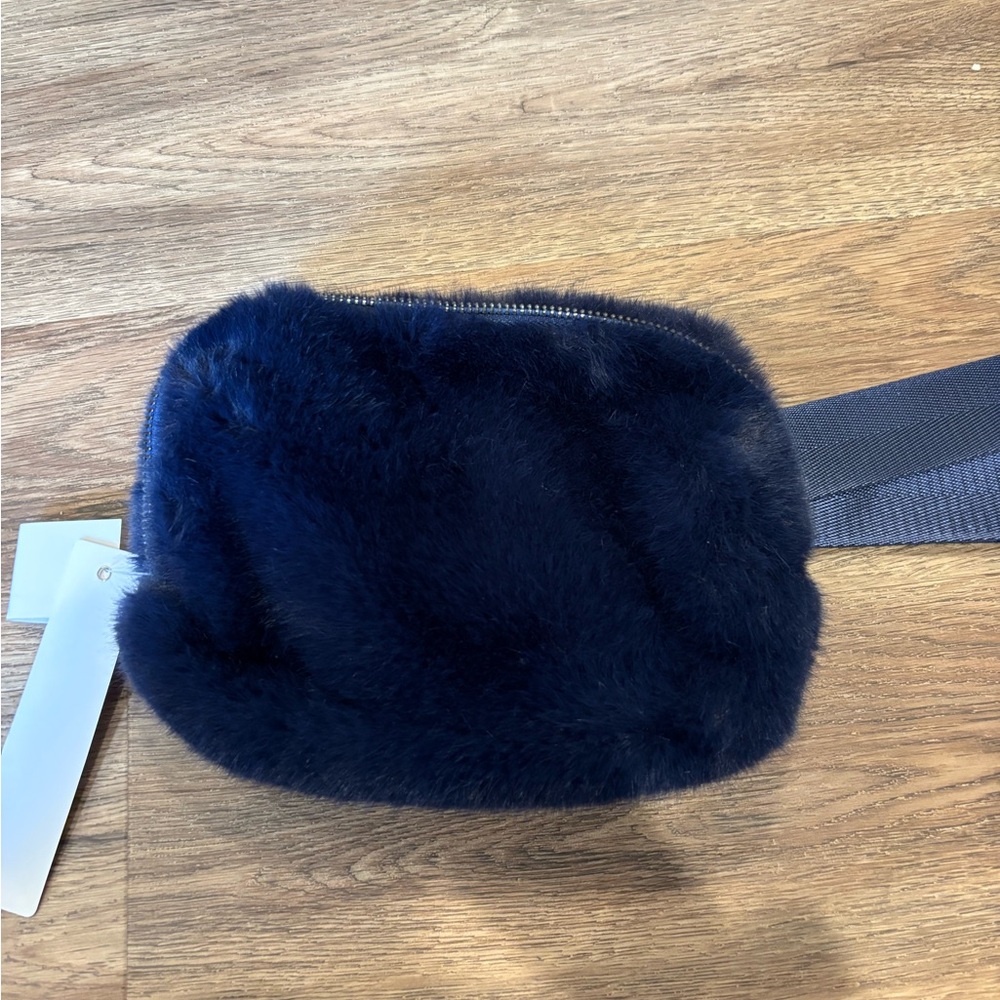 Luxurious Dark Blue Faux Fur Belt Bag